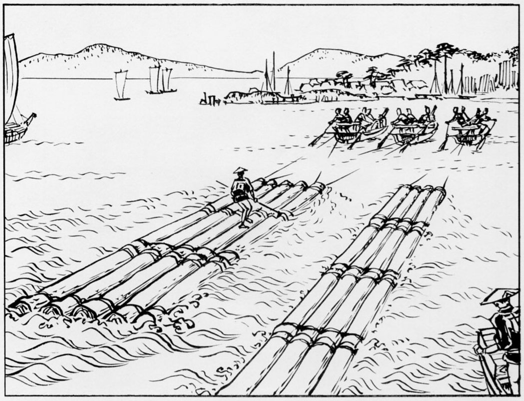 有田川流域材を海上筏で和歌山へ運ぶ輸送風景　和歌浦湾入口